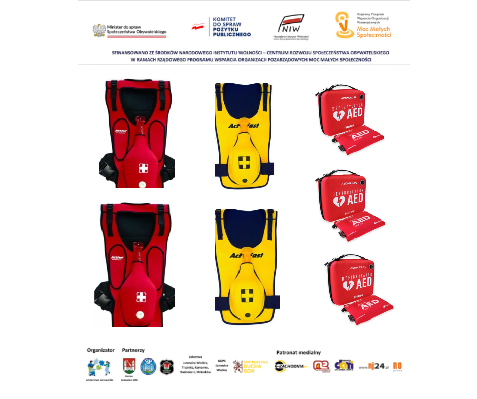 Zakupione 3 defibrylatory AED i 4 kamizelki